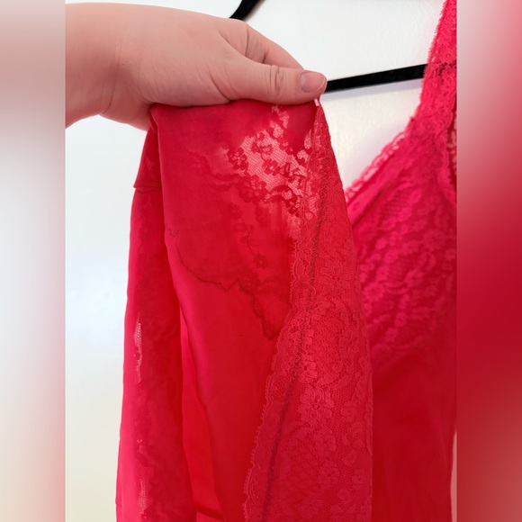 Vintage Henson-Kickernick Pink Coral Lace Slip Dress Pinup Lingerie Boudoir sz34 - Picture 6 of 16